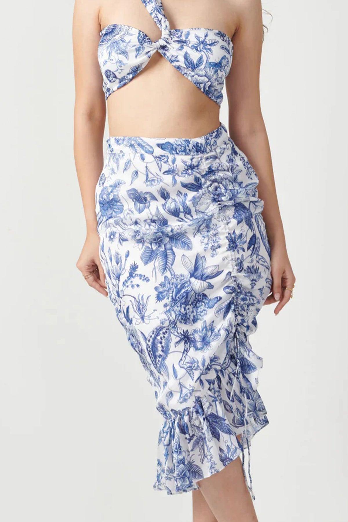 Buy Blue White Floral Print Skirt for women online available at ScrollnShops